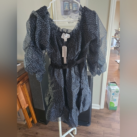 Anthropologie Blue Ruffled Off-Shoulder Mini Dress - Picture 2 of 2